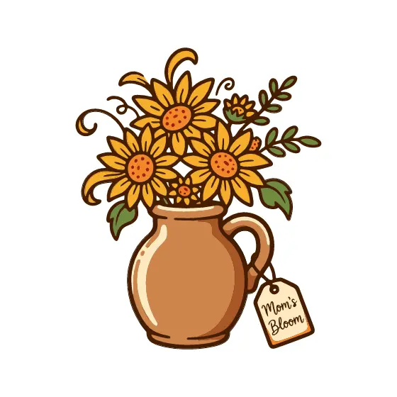 Sunflower Jug Bouquet With Mom's Bloom Tag