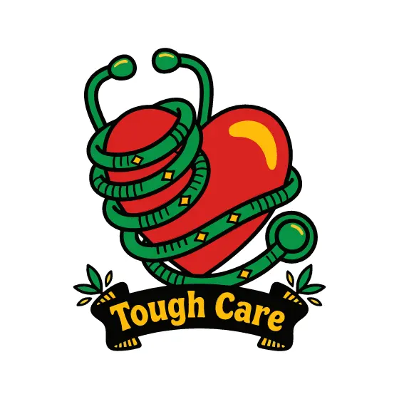Stethoscope Wrapped Heart With Tough Care Banner