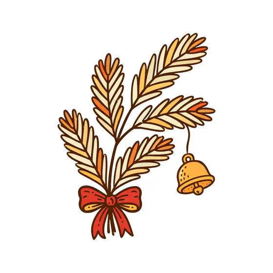 Pine Sprig With Red Bow and Gold Bell