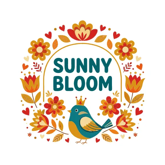 Crowned Teal Bird with Sunny Bloom Florals