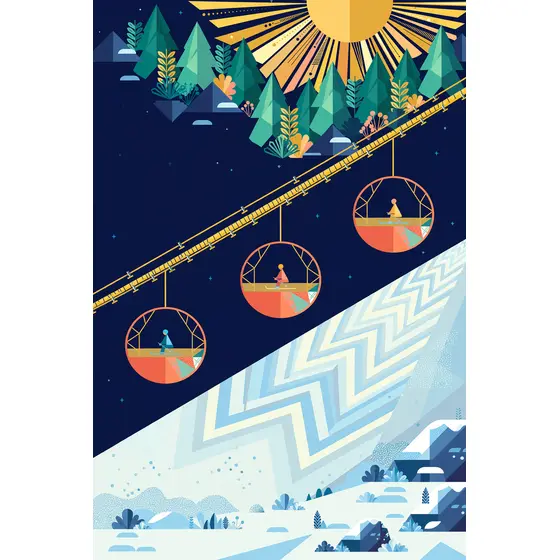 Gondola Ski Lift Over Navy Night