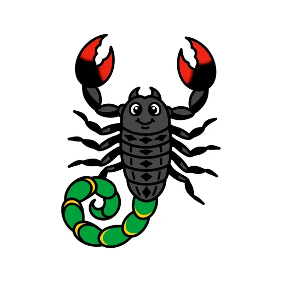 Red-Clawed Scorpion With Striped Green Tail