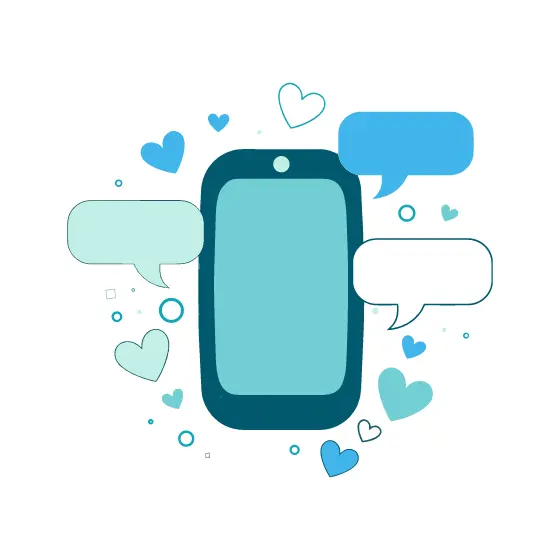 Phone Surrounded By Hearts And Bubbles