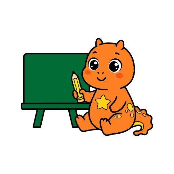 Seated Orange Dinosaur With Star And Easel