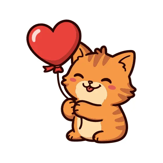 Grinning Ginger Cat Holding Balloon