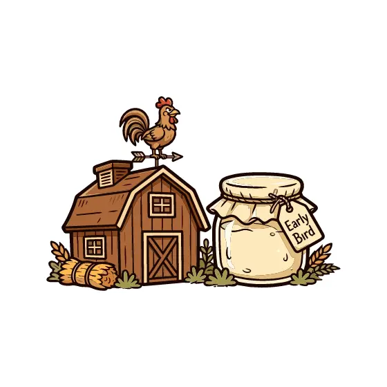 Barn With Rooster and Early Bird Jar