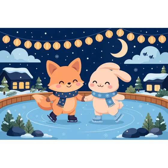 Kawaii Fox and Bunny Night Skating