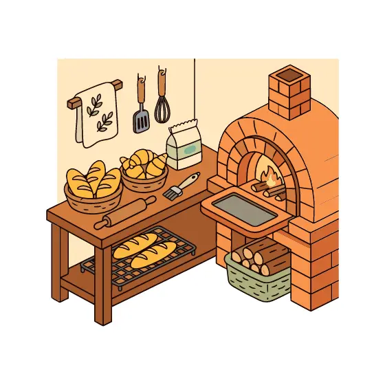 Rustic Bakery Oven With Fresh Bread