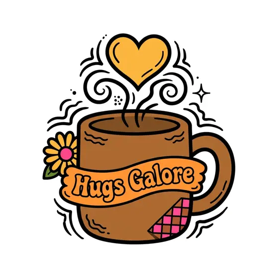 Brown Mug With Hugs Galore Banner