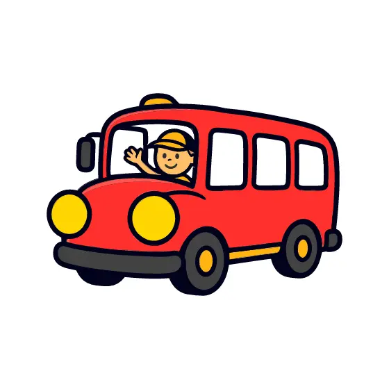 Red Cartoon Bus With Waving Driver