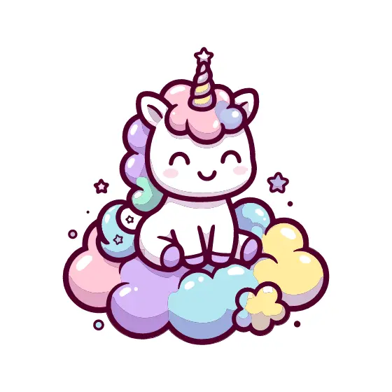 Kawaii Unicorn Sitting On Rainbow Cloud