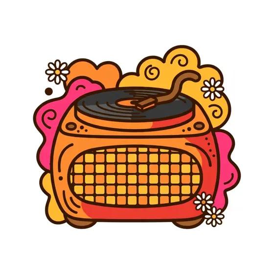 Orange Retro Record Player With Daisies