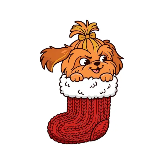 Shih Tzu Peeking From Red Stocking