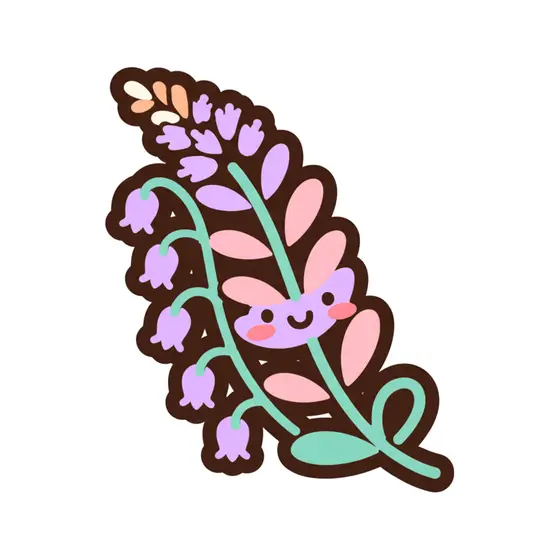Curved Heather Sprig With Smiling Leaf