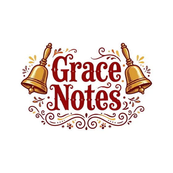 Brass Bells Framing Red Lettering