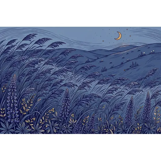 Windswept Indigo Grass Meadow at Dusk