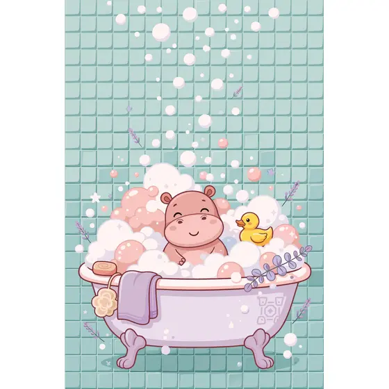 Pink Hippo Relaxing in Bubble Bath