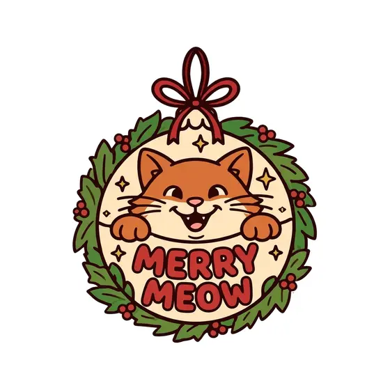 Merry Meow Cat Bauble Badge