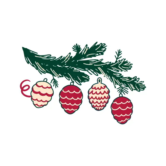 Striped Pinecone Ornaments On Pine Branch