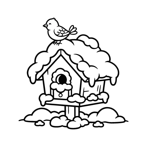 Birdhouse With Sparrow and Snow Drip