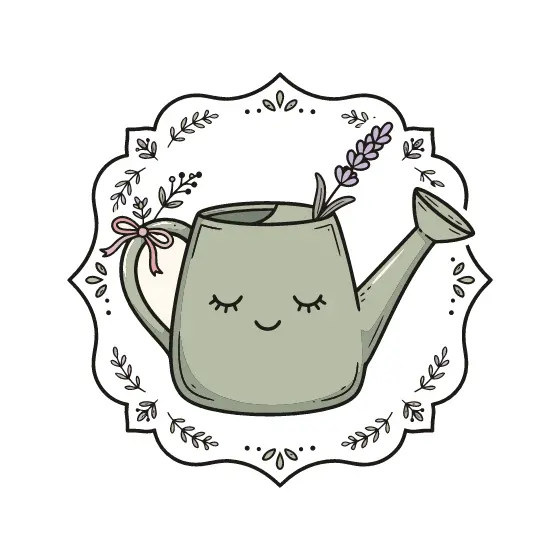 Sleepy Sage Watering Can in Scalloped Frame