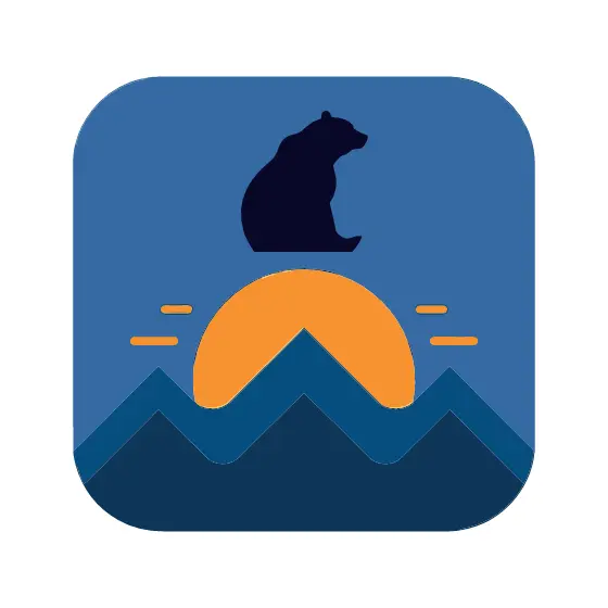 Rounded Square Bear and Mountain Sunset