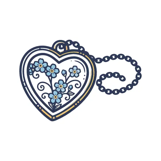 Closed Heart Locket with Blue Blossoms