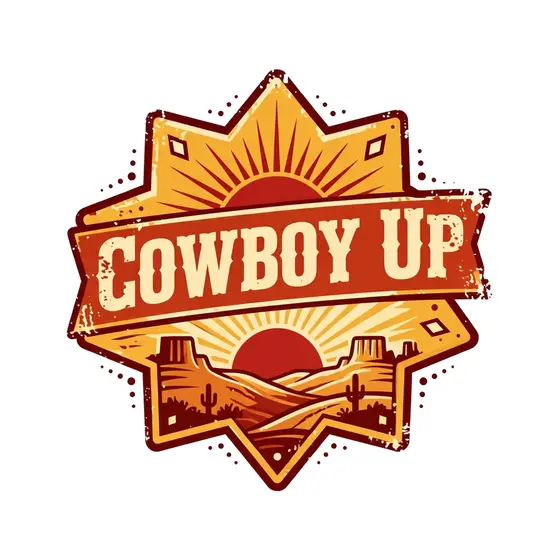 Cowboy Up Badge in Starburst Frame
