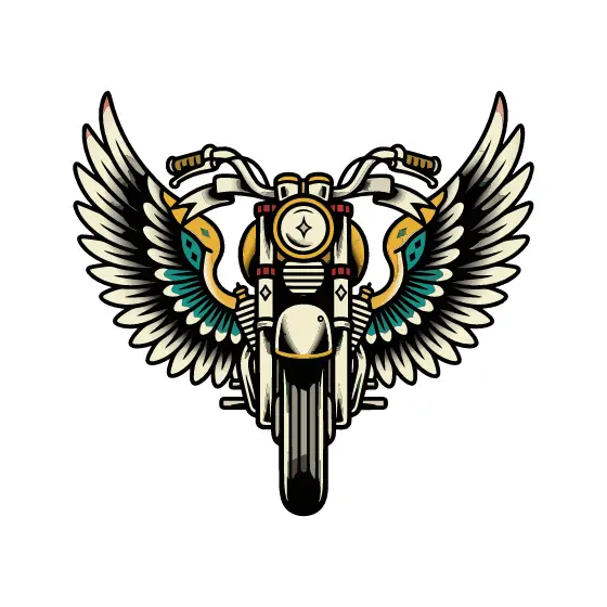 Winged Motorcycle Emblem With Teal Accents