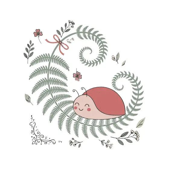 Ladybird With Fern Fronds and Ribbon