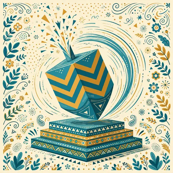 Teal Mustard Chevron Dreidel Spinning Over Plinth