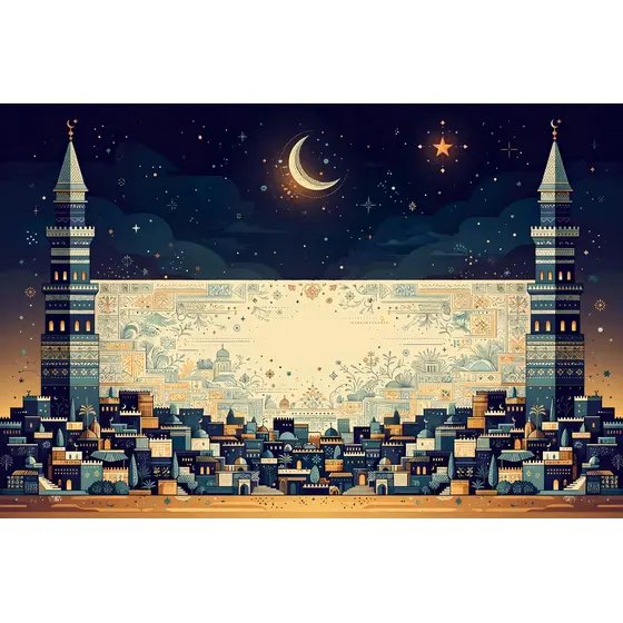 Indigo Night Minarets Over Cream Panel