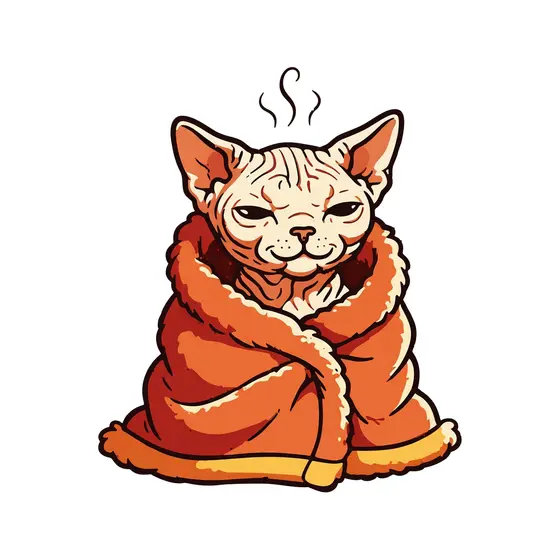 Sphynx Cat Wrapped In Orange Towel