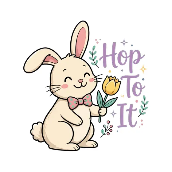 Cream Bunny Holding Yellow Tulip