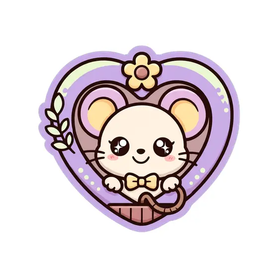 Mouse With Yellow Bow In Lilac Heart