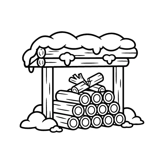 Snowy Woodpile Under Log Shelter