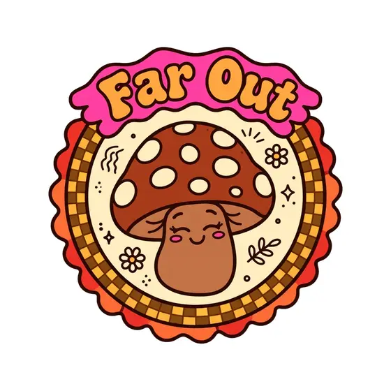 Winking Mushroom Pink Far Out Badge