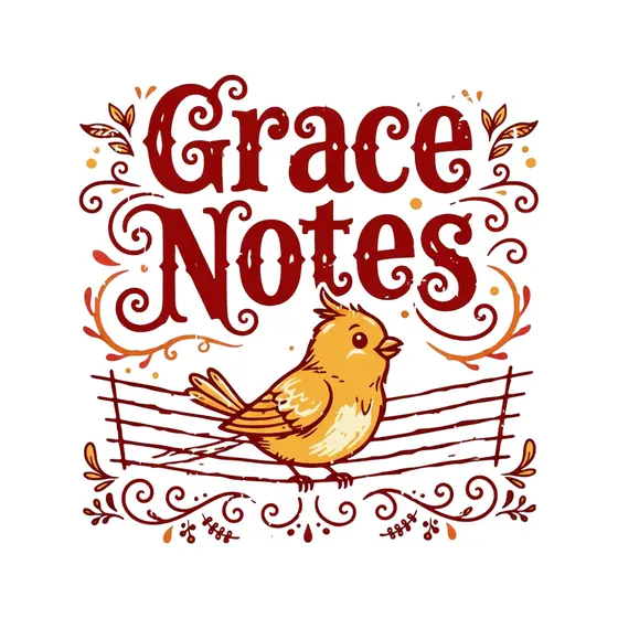 Red Grace Notes Songbird on Staff