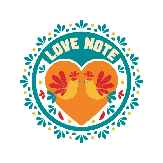 Love Note Badge With Cream Heart Birds
