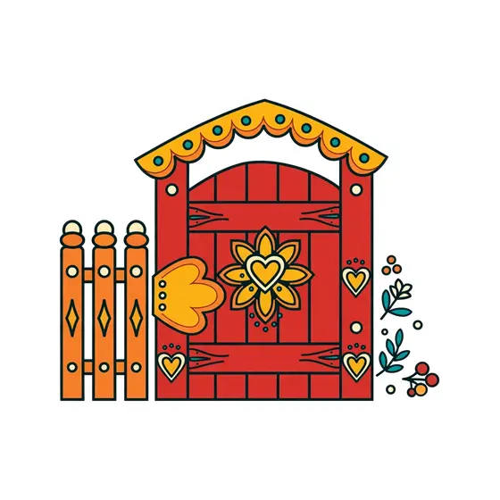 Red Gate With Peaked Roof Trim