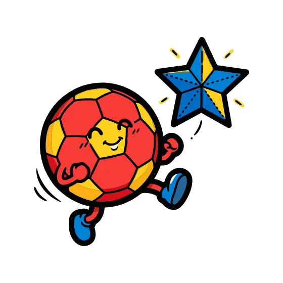 Red Soccer Ball Mascot Chasing Blue Star