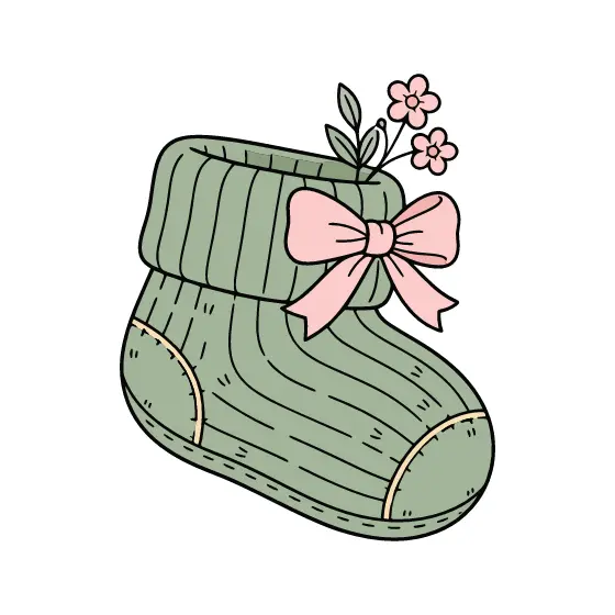 Sage Knit Bootie With Pink Bow