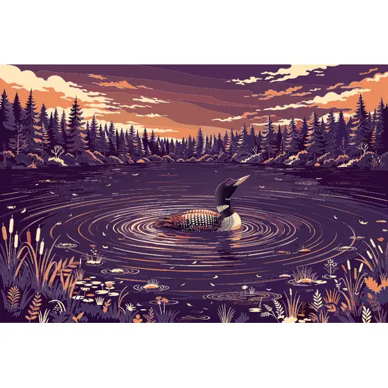 Loon Floating in Dusky Lake Ripples