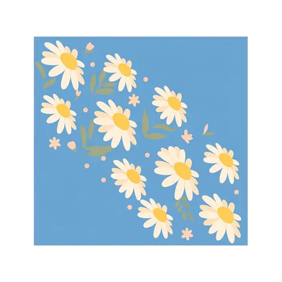 Diagonal Daisy Cascade on Blue