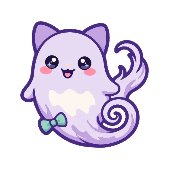 Kawaii Lavender Ghost Cat With Bow
