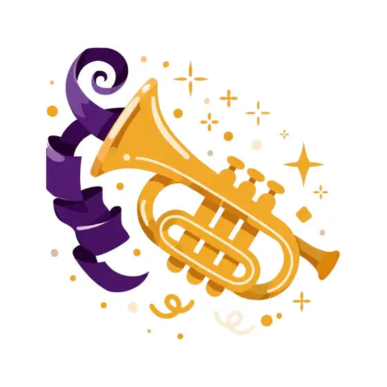 Trumpet With Curled Purple Ribbon