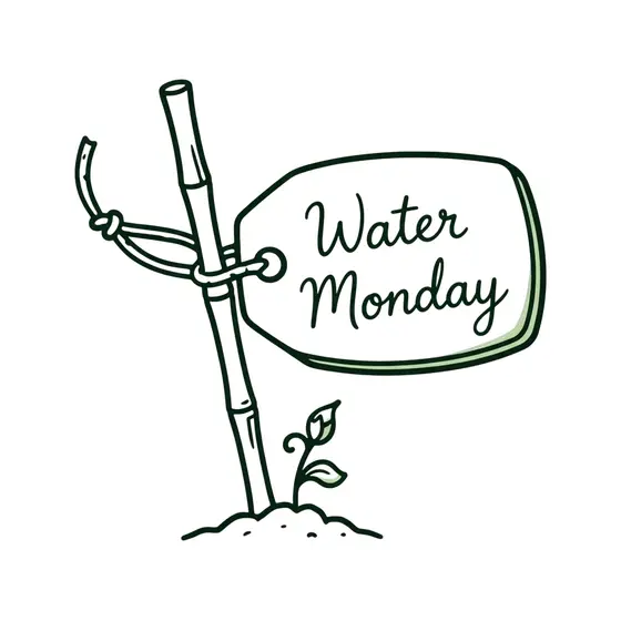 Water Monday Tag With Sprouting Seedling