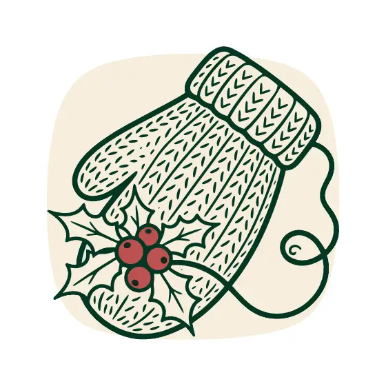 Knit Mitten With Holly Sprig