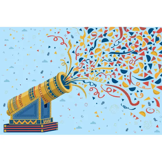 Festive Confetti Cannon Blasting Colorful Pieces