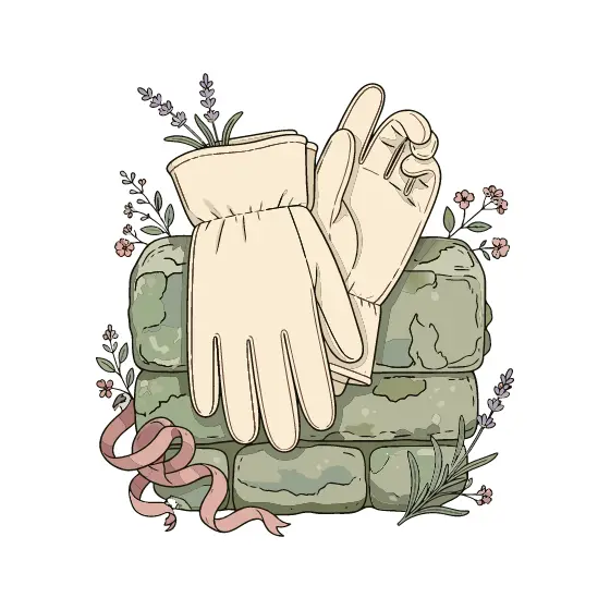 Cream Gardening Gloves on Stone Wall